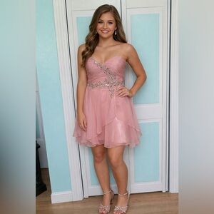 Size 12 Rose Blush Short dress chiffon strapless knee length NWD